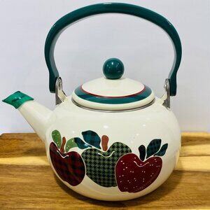 Vintage 1990s International China "Applejack" Enamel Metal Tea Kettle